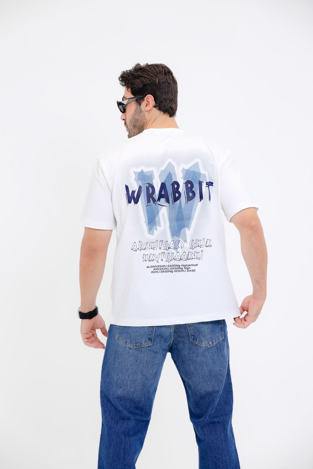 Casual T-Shirt with ""WU14CSD"" Graphic Print - White