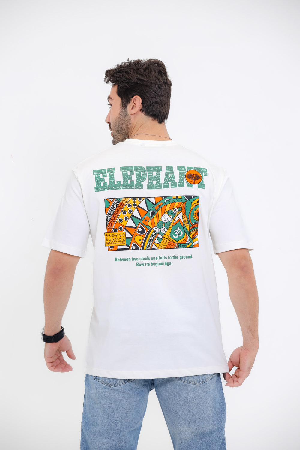 ELEPHANT" Printed White T-Shirt – White
