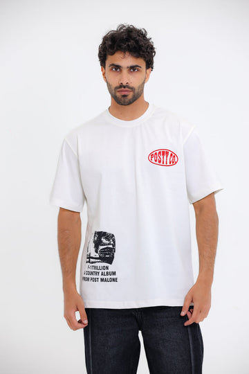 "Posty Co. F-Trillion"Comfy Round Neck T-shirt - White