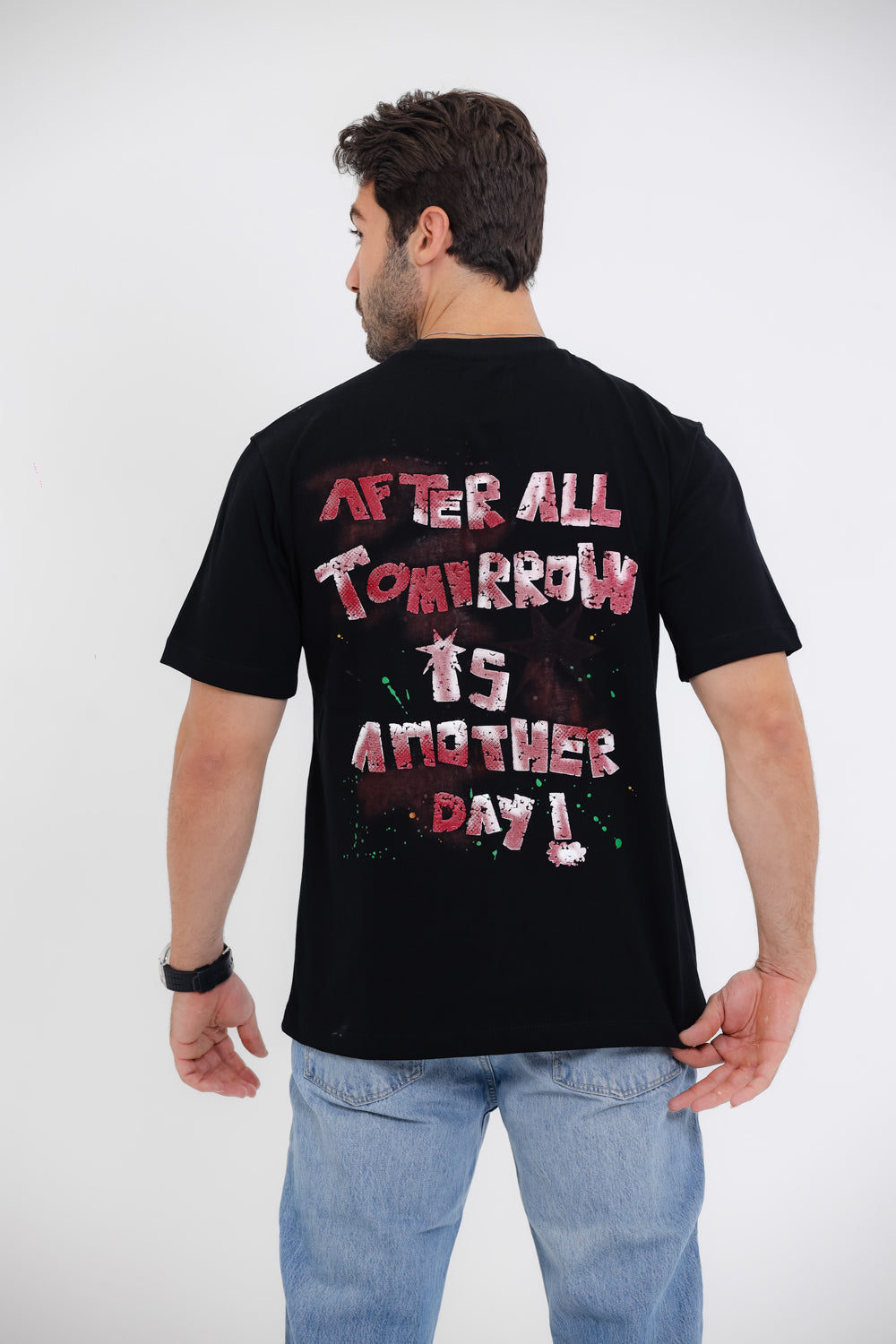 3D Pattern Stone Wash Slip On T-Shirt - Black