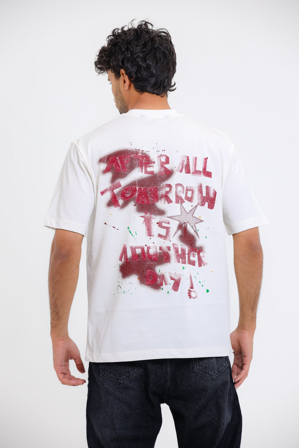 3D Pattern Stone Wash Slip On T-Shirt - White
