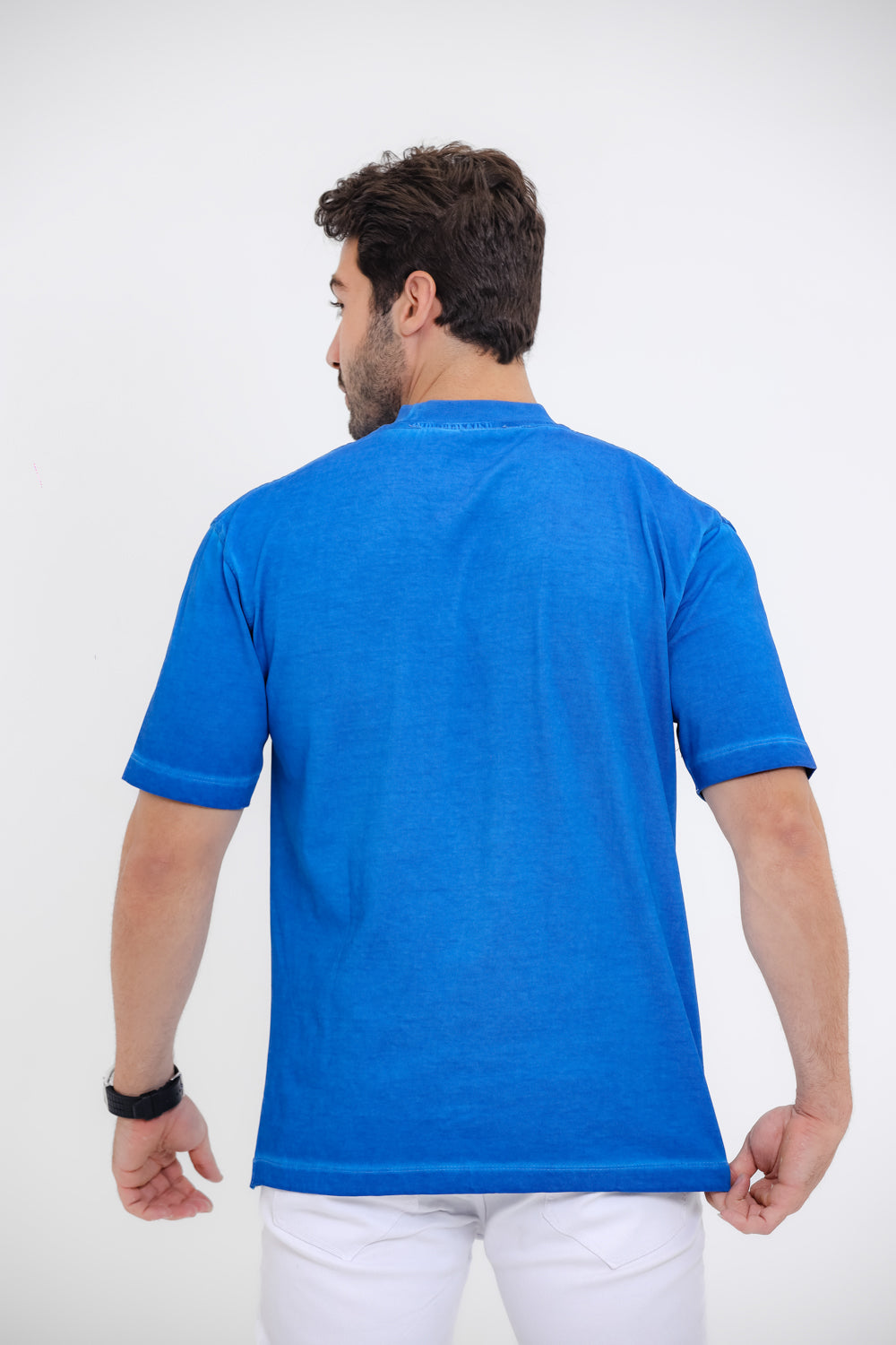 Round Collar Pique T-shirt  - Blue