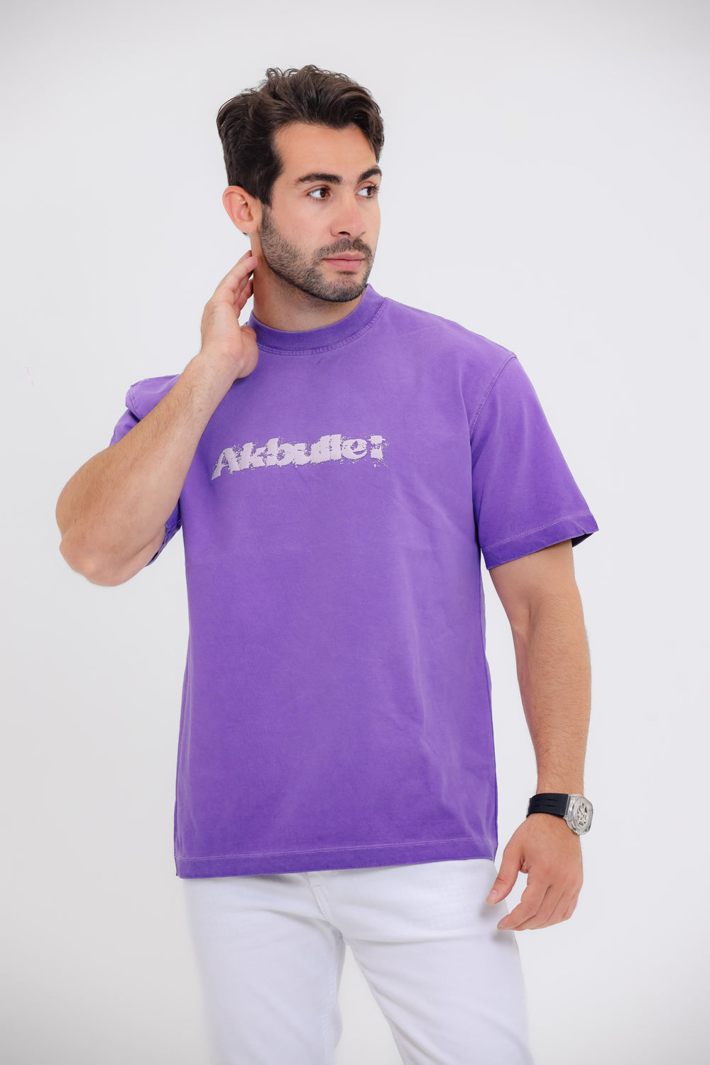 Printed Round Neck T-shirt - purple
