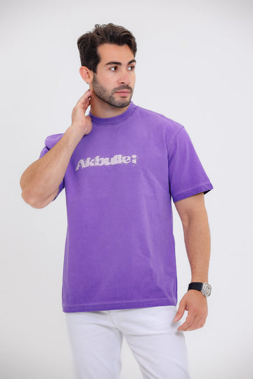 Printed Round Neck T-shirt - purple