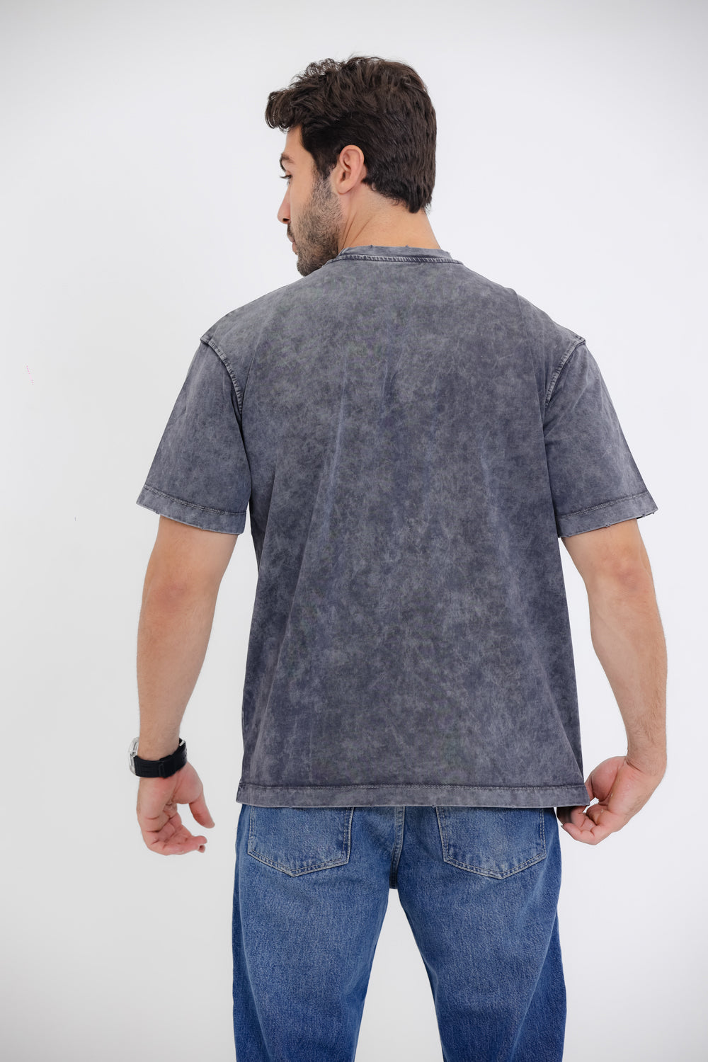 Chest Printed Cotton T-Shirt - Grey