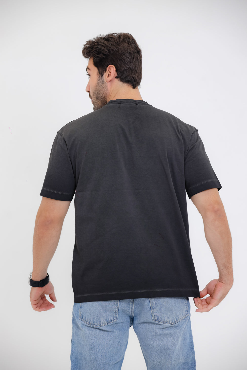 Chest Printed Cotton T-Shirt - Grey