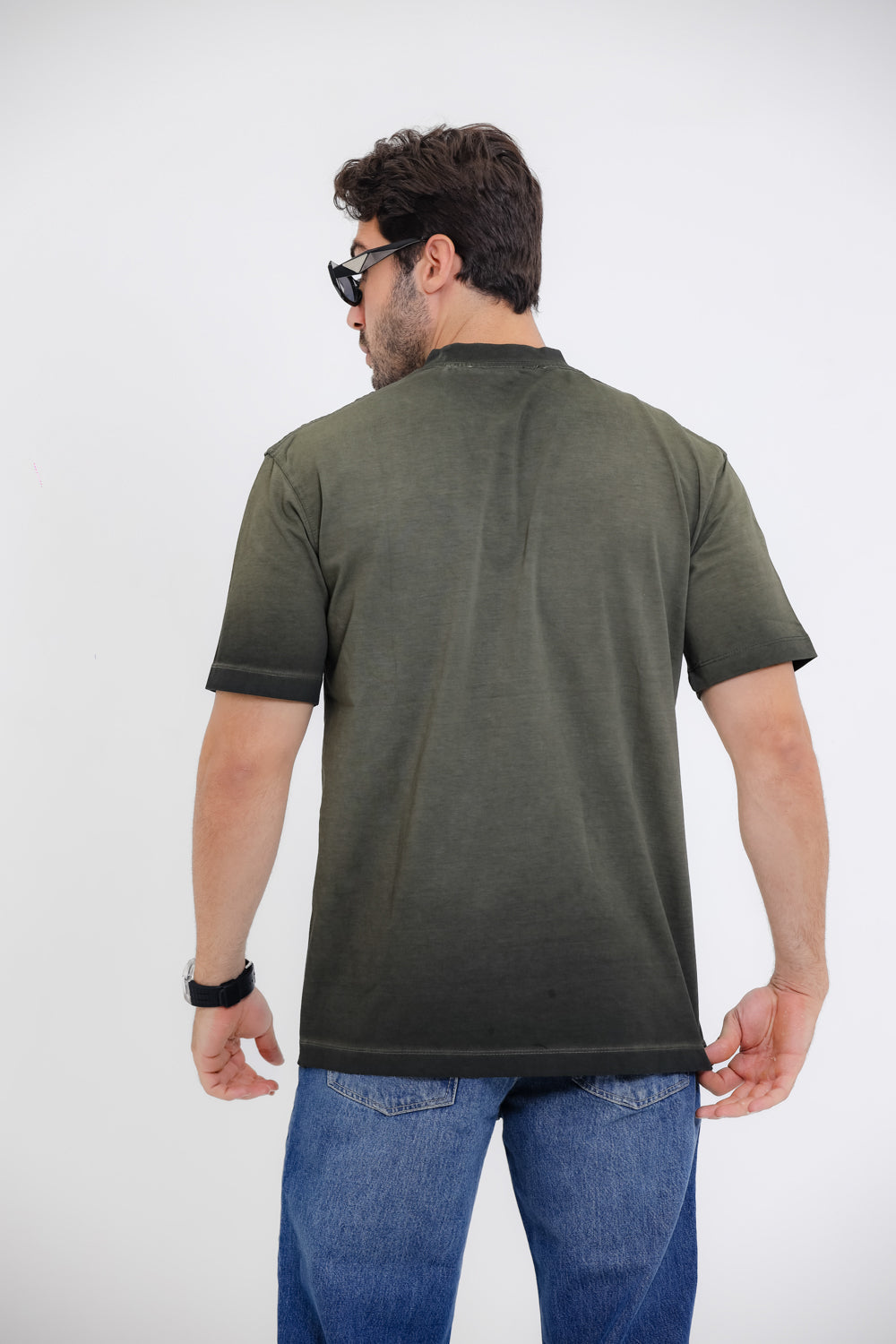 Round Collar Pique T-shirt  - Olive