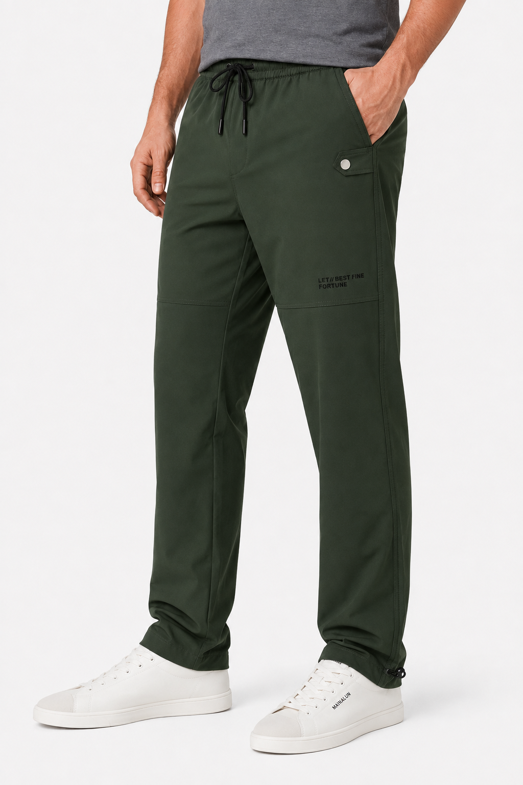 Men’s Casual Wide Leg Jogger Pants – Adjustable Drawstring -Olive Slip On Plain Practical Joggers