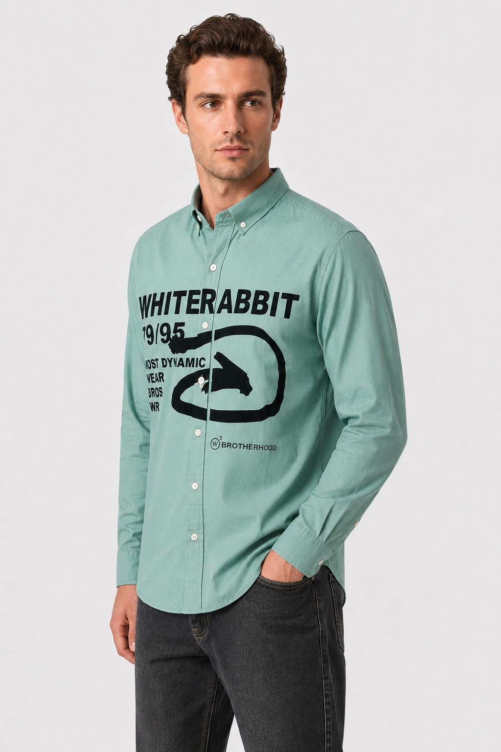 قميص مطبوع بأكمام طويلة وياقة مطوية من White Rabbit