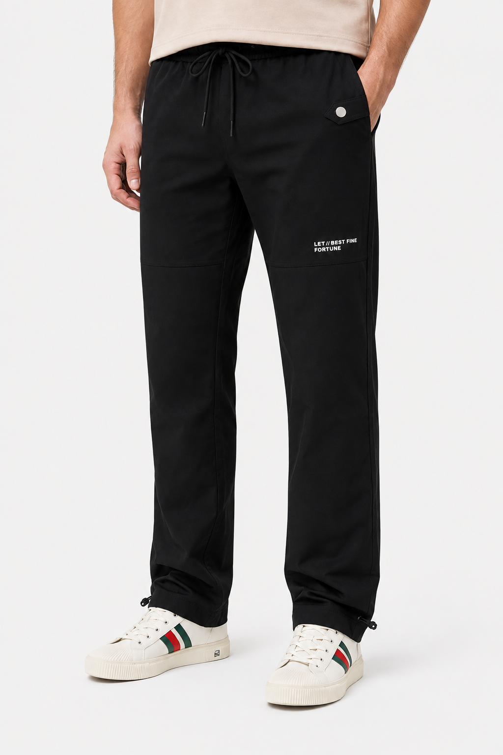 Men’s Casual Wide Leg Jogger Pants – Adjustable Drawstring -Black Slip On Plain Practical Joggers