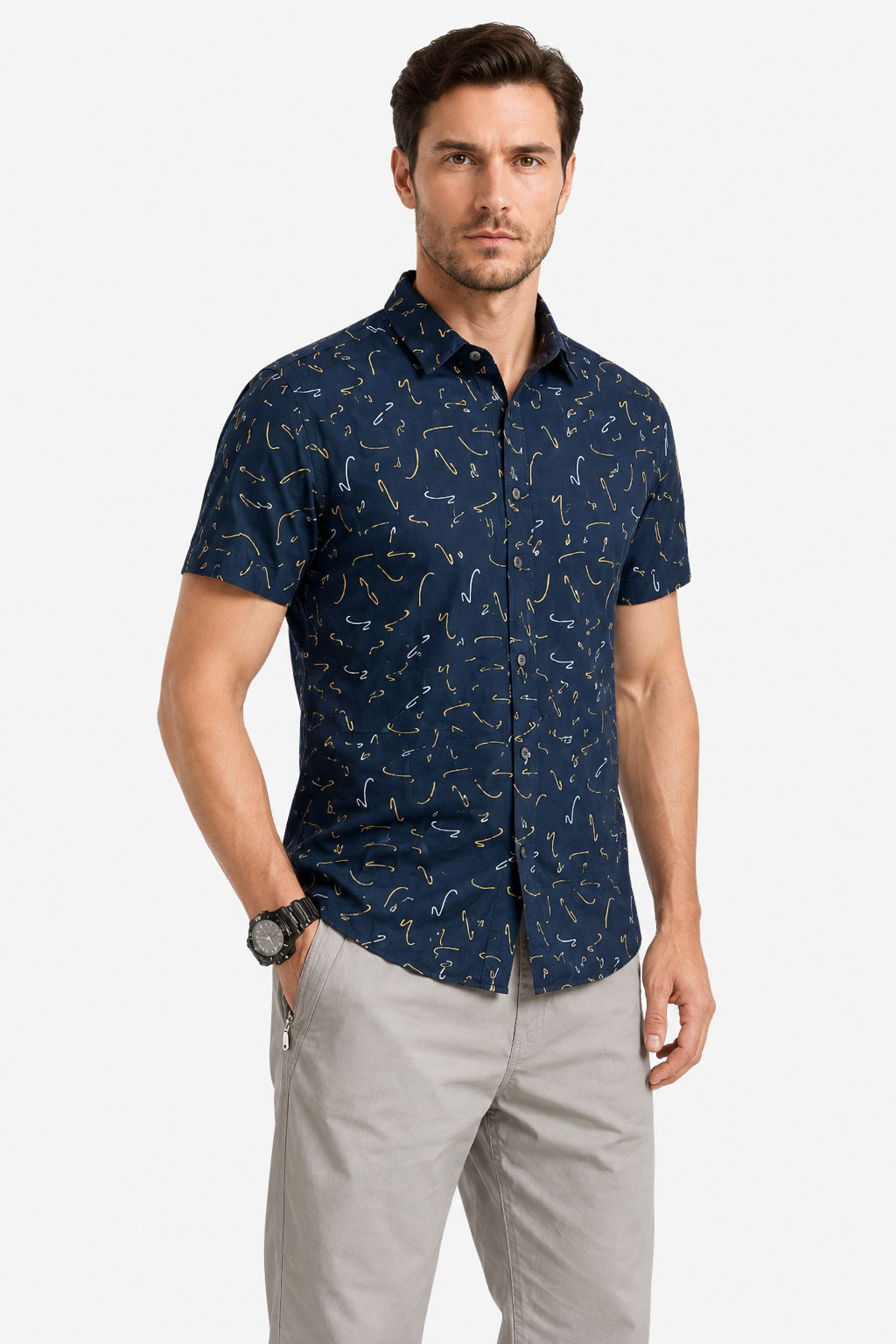 Random Lines Patterned Buttoned Down Shirt
