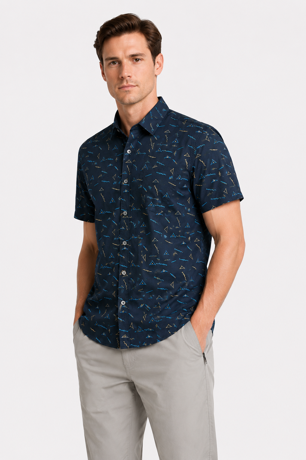 Random Shapes Patterned Shirt – Navy, Red & Black