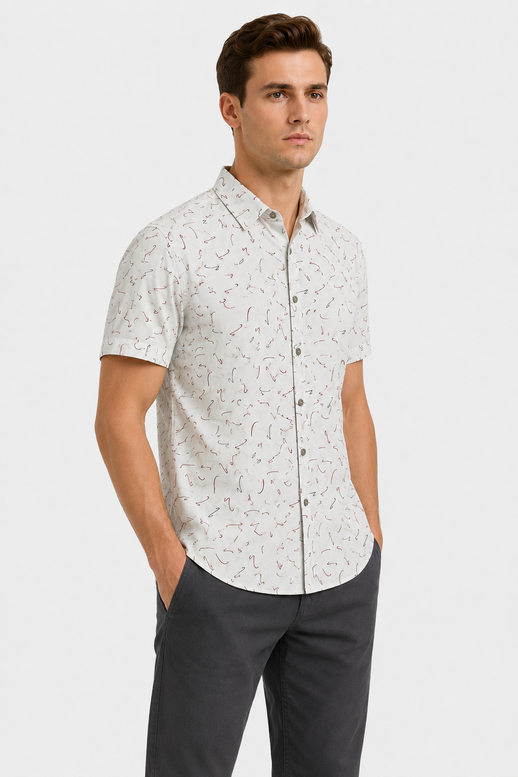 Random Lines Patterned Buttoned Down Shirt
