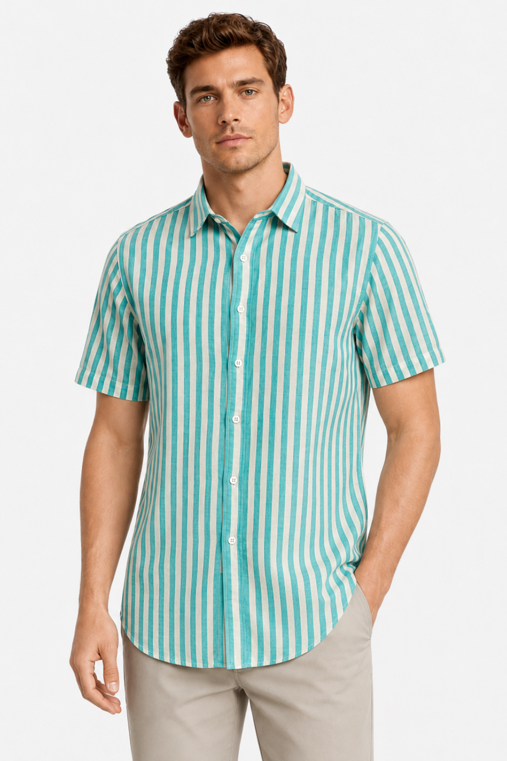 White & Lastic Awning Strip Pattern Shirt