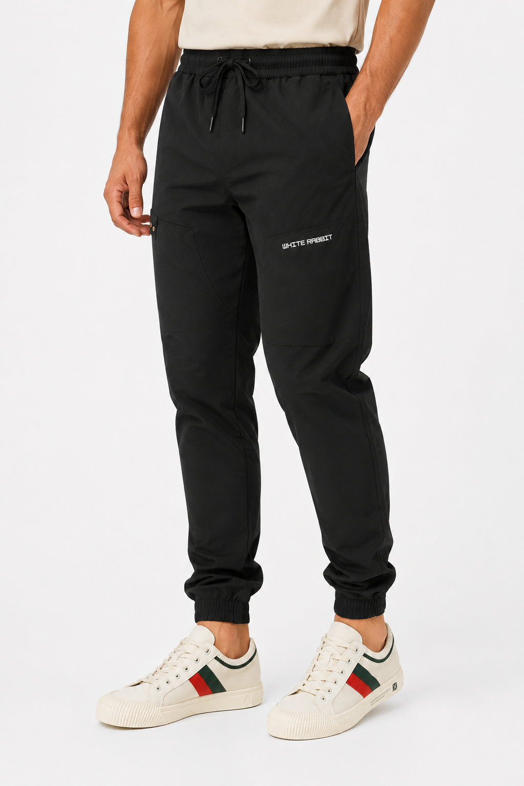 Men’s Casual  Jogger Pants – Adjustable Drawstring - Black Slip On Plain Practical Joggers