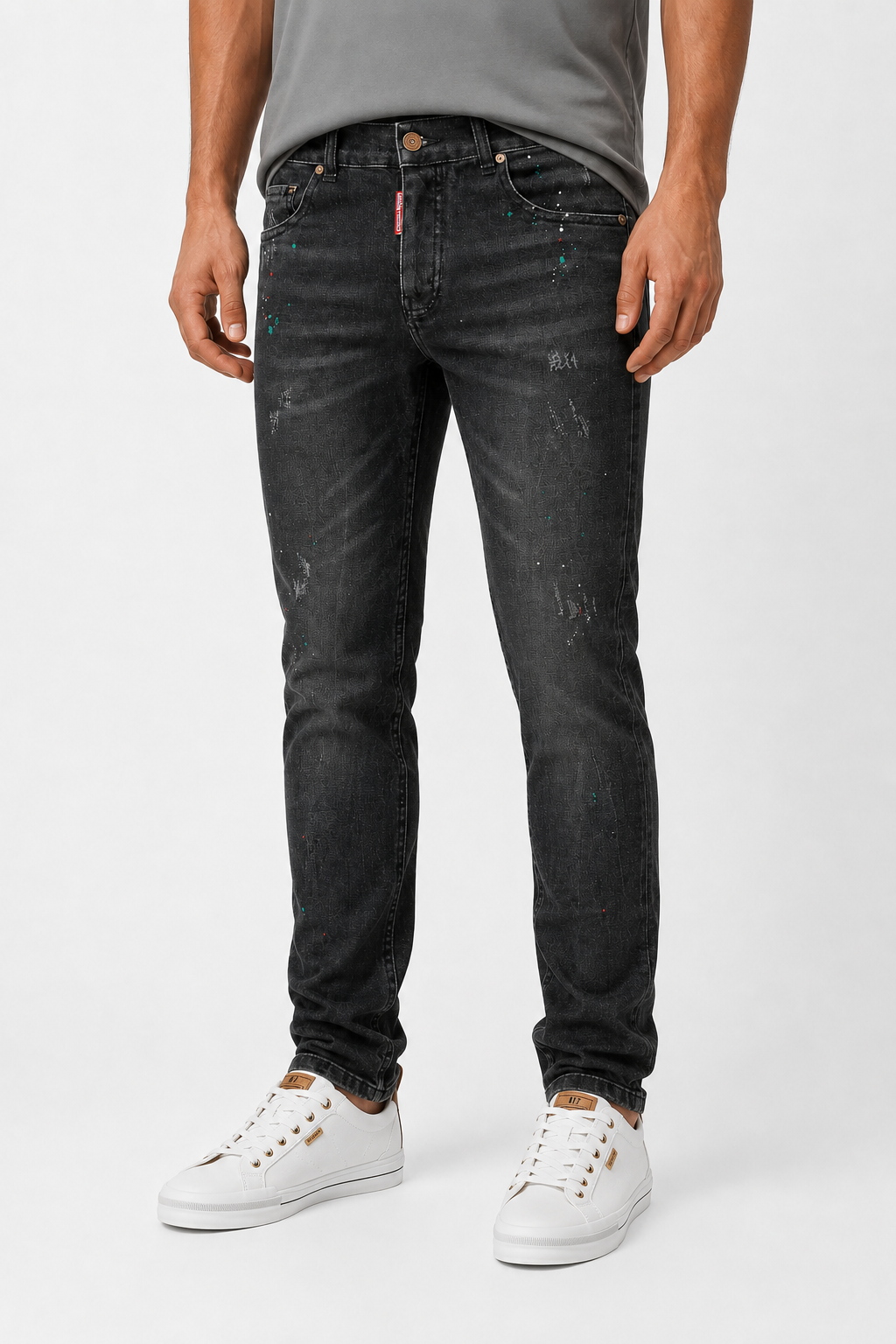 Front Wash With Splatter Colors Heather Black Jeans