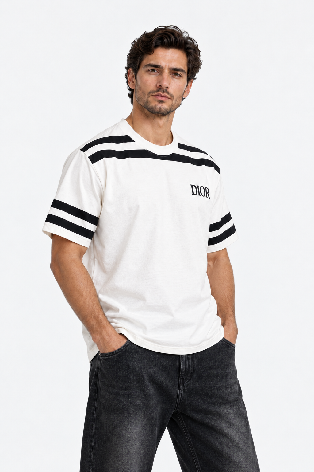 White striped T-shirt DIOR on the shoulder
