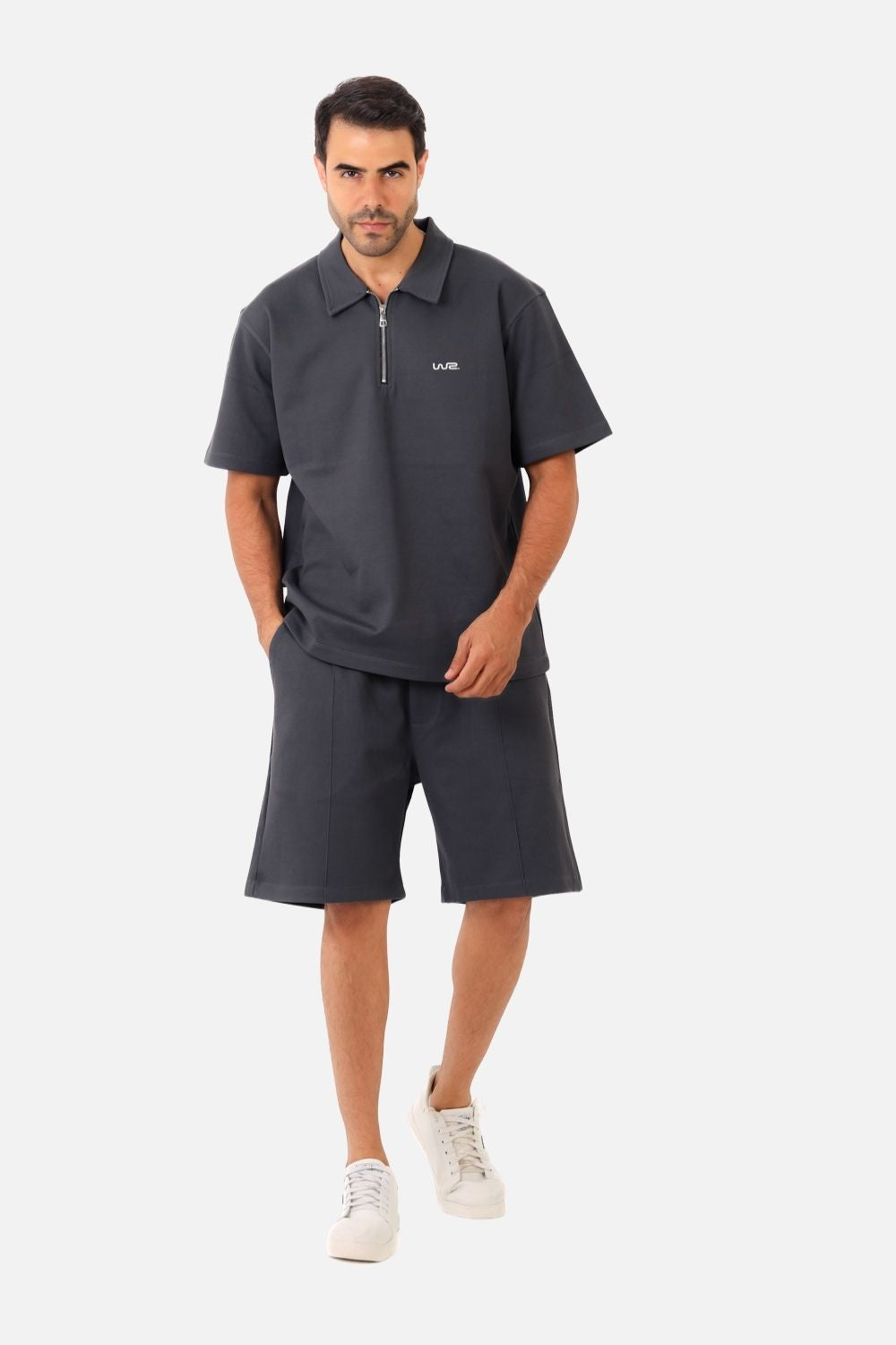 Men’s Summer Polo Shirt and Shorts Set –Grey