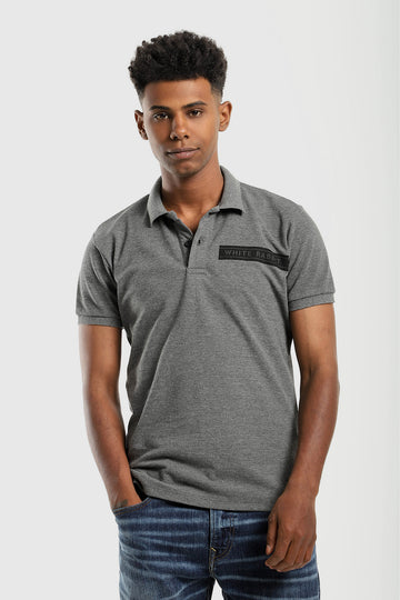 Stitched Chest Logo Pique Patterned Polo Shirt – Grey