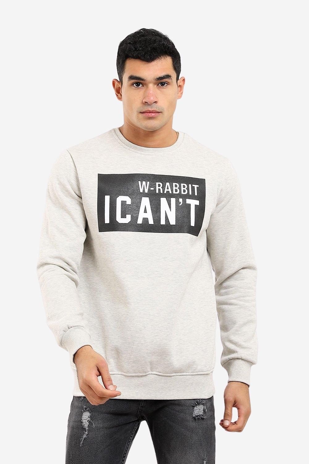 Front Print Round Neck Heather Grey Sweatshirt