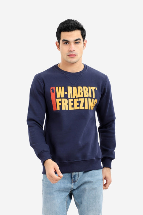 Printed "W-Rabbit Freezing" Inner Fleece Sweatshirt - Heather Beige