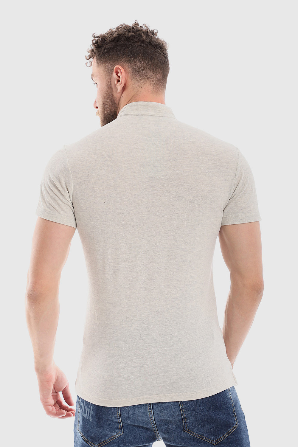 Mandarin Collar Half Sleeves Button Down Shirt