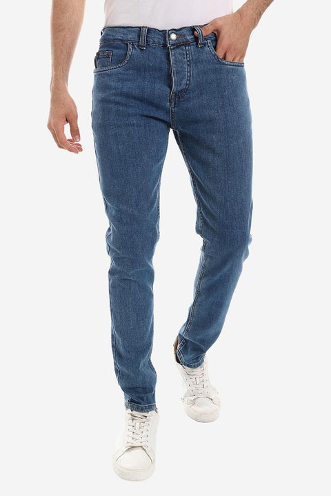 Slim Fit Solid Cottton Jeans - Blue Jeans