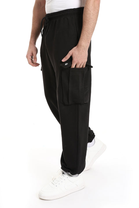 Plain Pattern With 2 Side Pockets Sweatpants - Black
