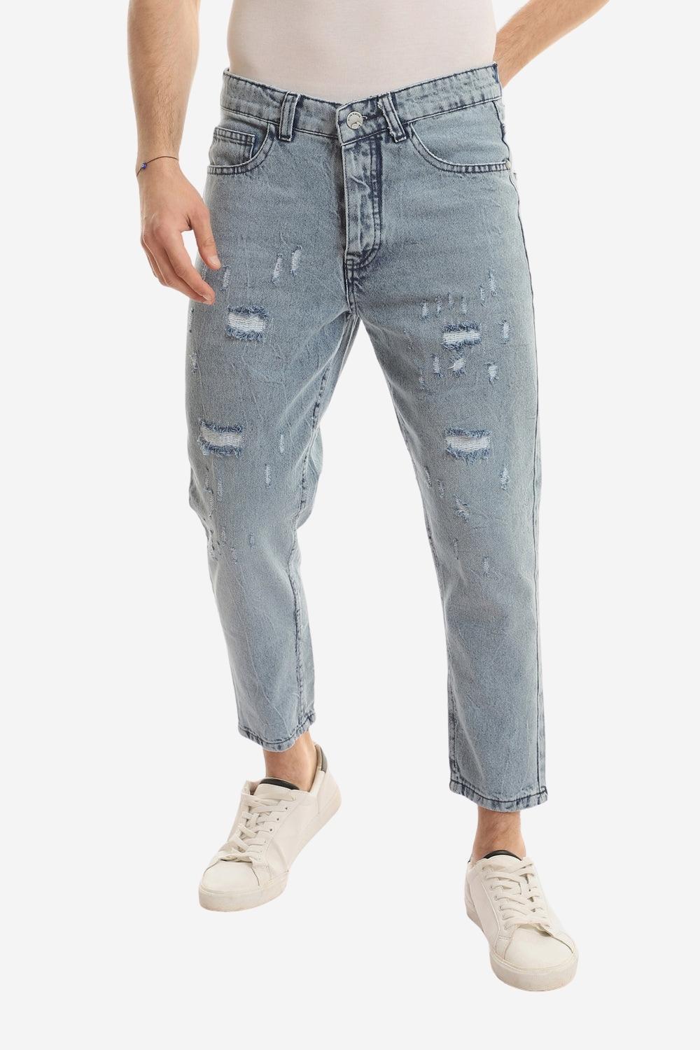 بنطال جينز ممزق بقصّة Slim Fit - أزرق فاتح