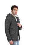 Padded Long Sleeves Zipper Hooded Jacket Black