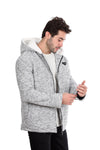 Padded Long Sleeves Zipper Hooded Jacket Grey