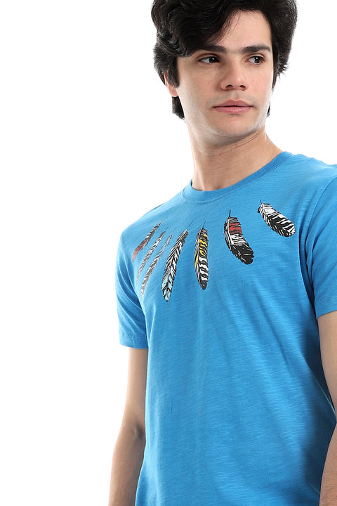 Textured Feathers Printed Tee - Black, White & Mustard