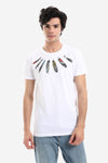 Textured Feathers Printed Tee - Black, White & Mustard