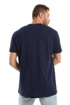 Side Printed Cotton Round Neck T-Shirt - Navy Blue