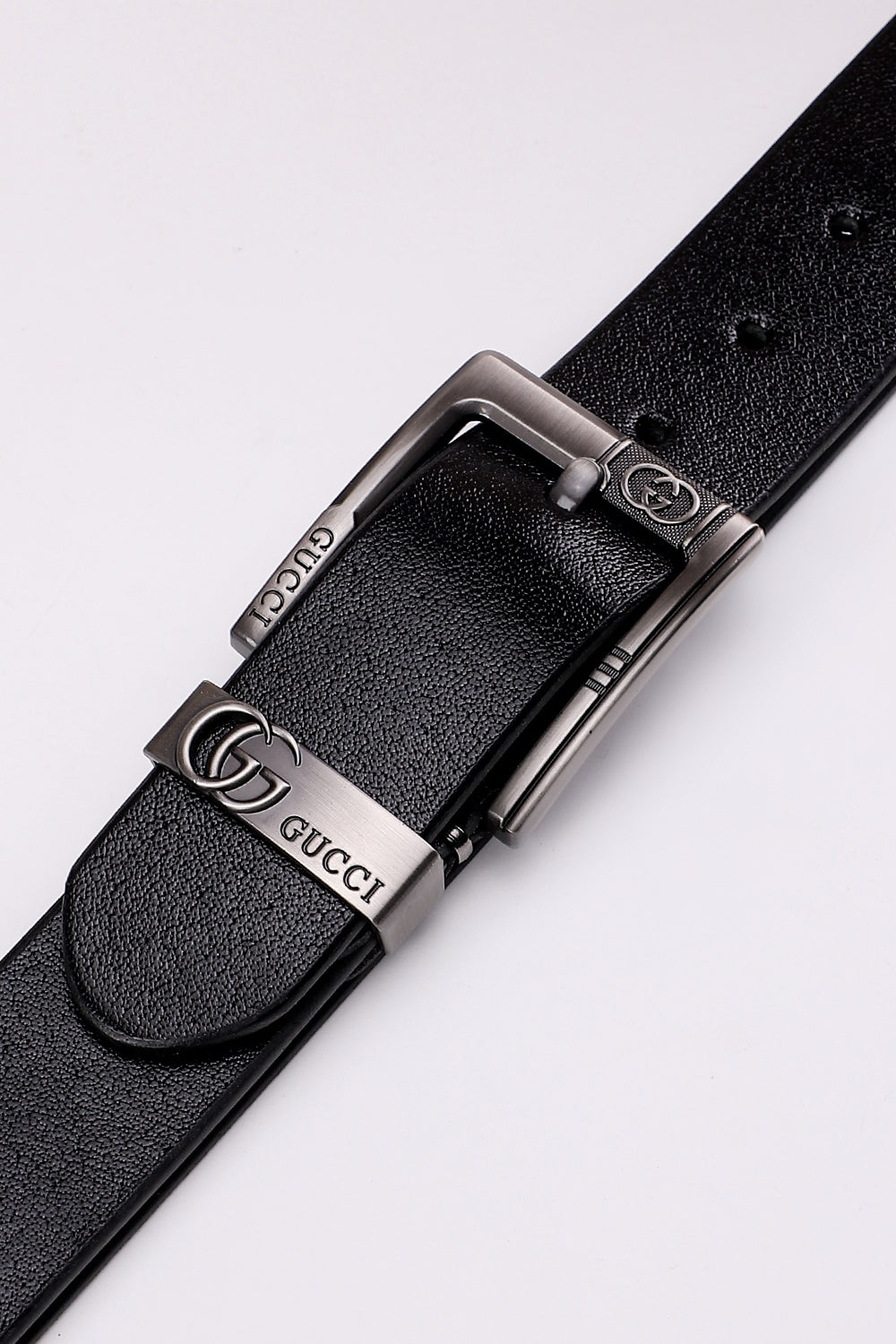 Metal Buckle Leather Belt - Black