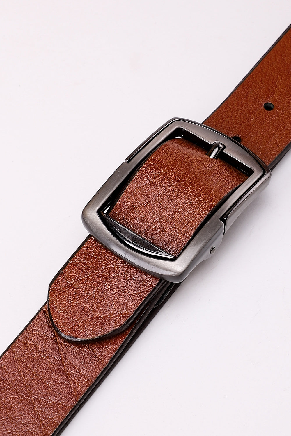 Buckled Textured Leather Belt - Havana