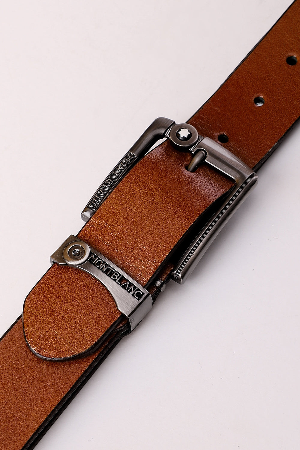 Simple Plain Buckled Leather Belt - Havana