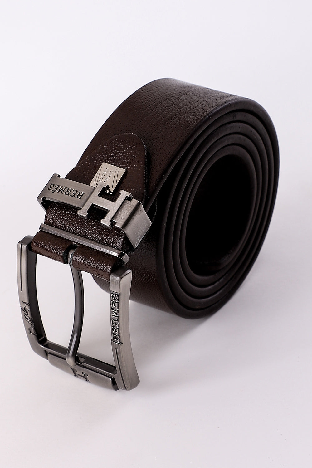 Solid Buckled Leather Belt – Brown