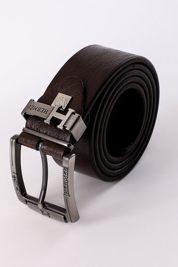 Solid Buckled Leather Belt – Brown
