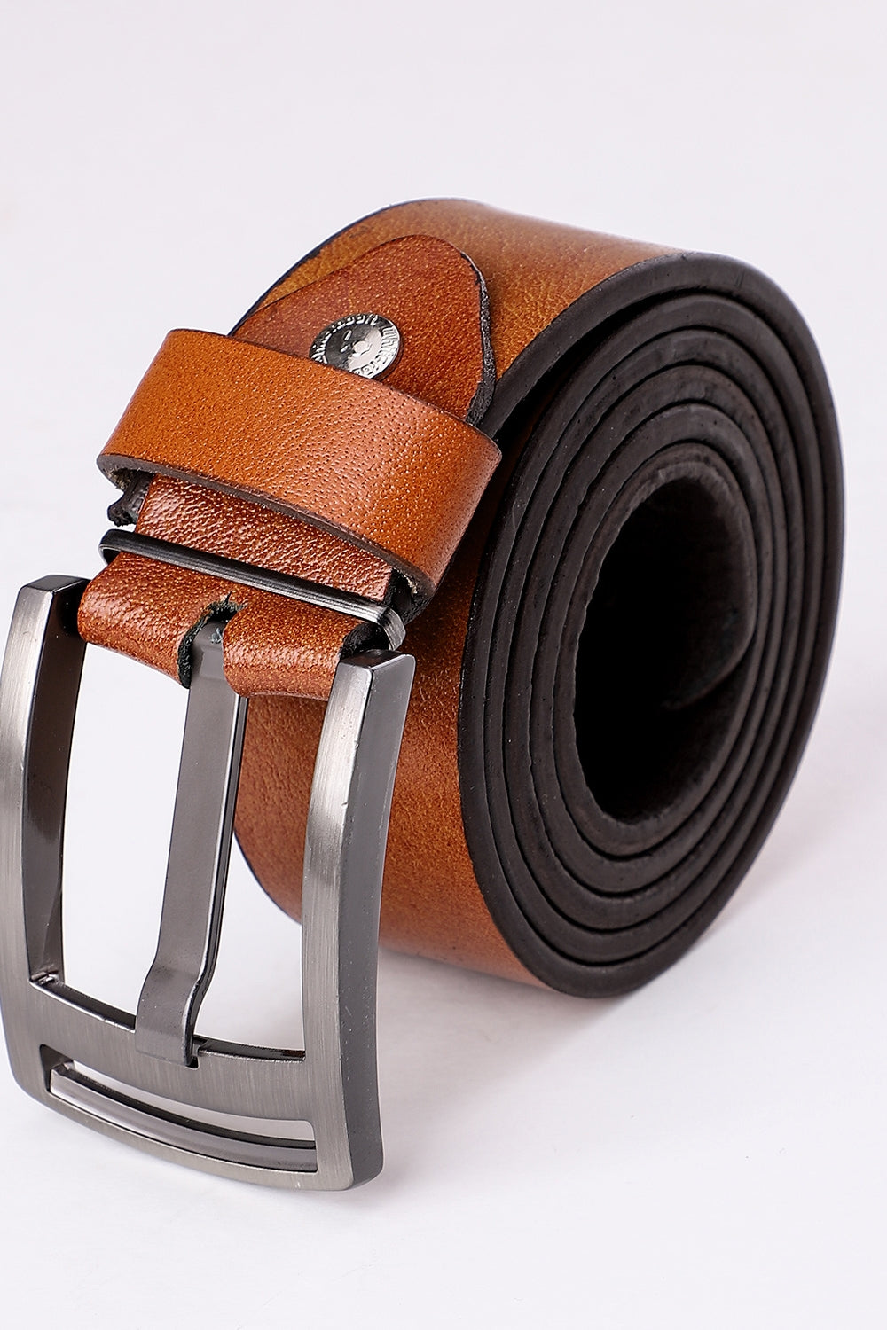 Simple Plain Buckled Leather Belt - Havana