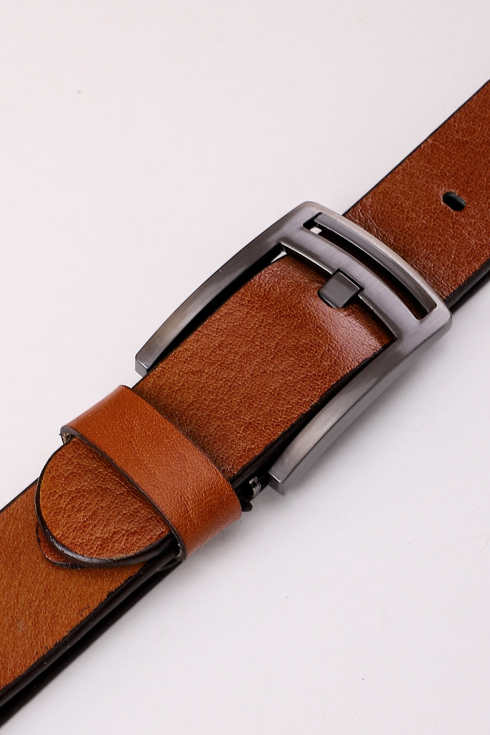 Simple Plain Buckled Leather Belt - Havana