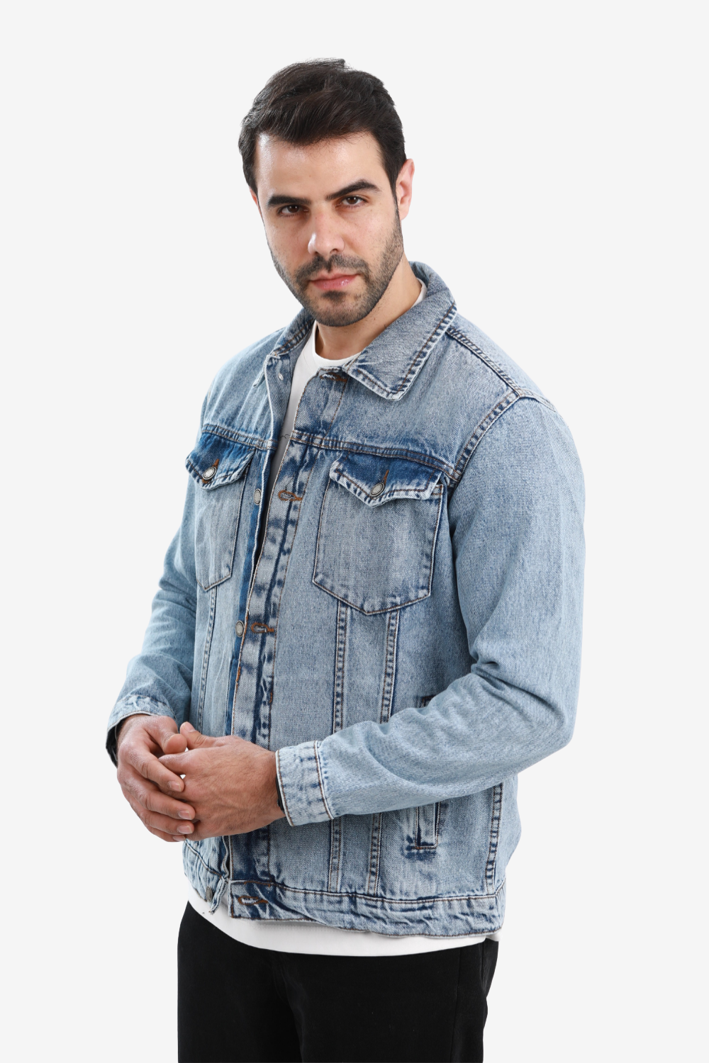 Denim Jacket With Front Pockets - Light Blue