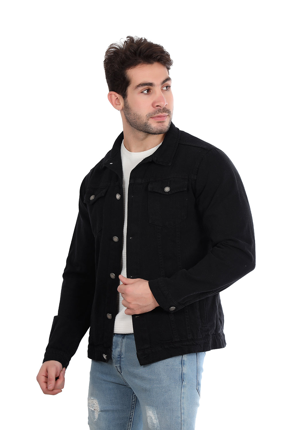 Denim Jacket With Front Pockets - Black