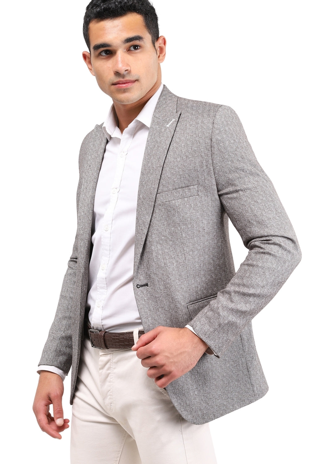 Tweed Pattern Regular Fit Blazer - Gray