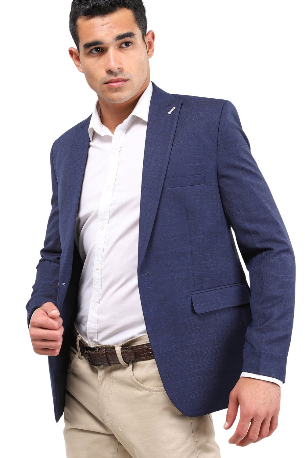 Slub Pattern Regular Fit Blazer - Blue