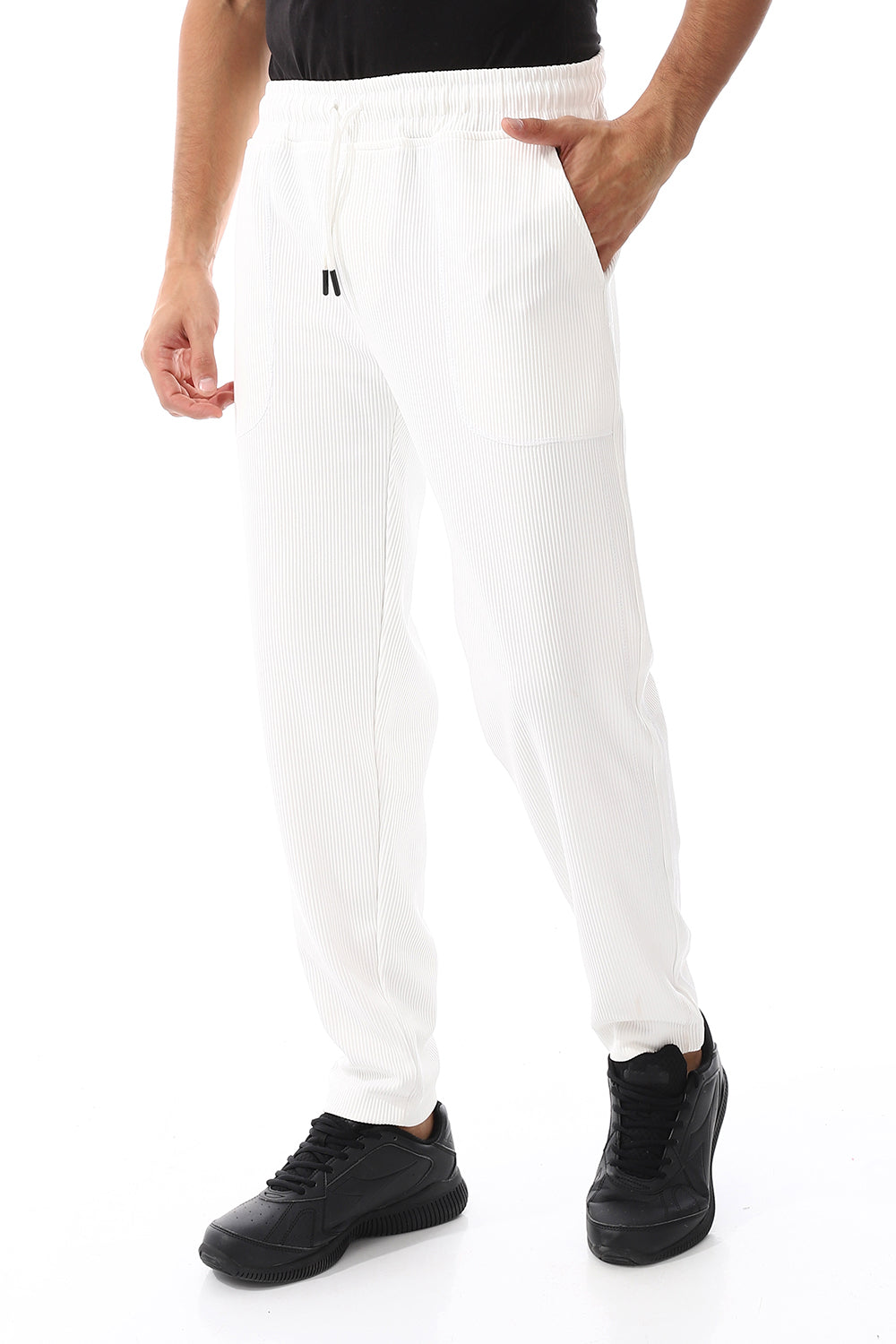 Ribbed Comfy Elastic White Joggers