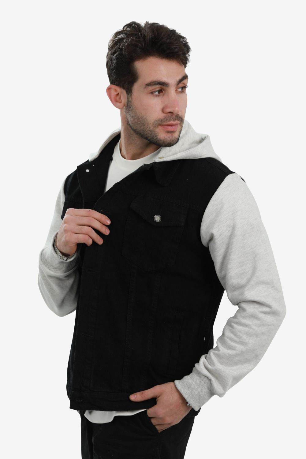 جاكيت من الجينز الدينم بكابيشو قابل للتعديل