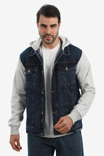 Turn Down Collar Long Sleeves Jeans Jacket --- Heather Grey & Light Blue