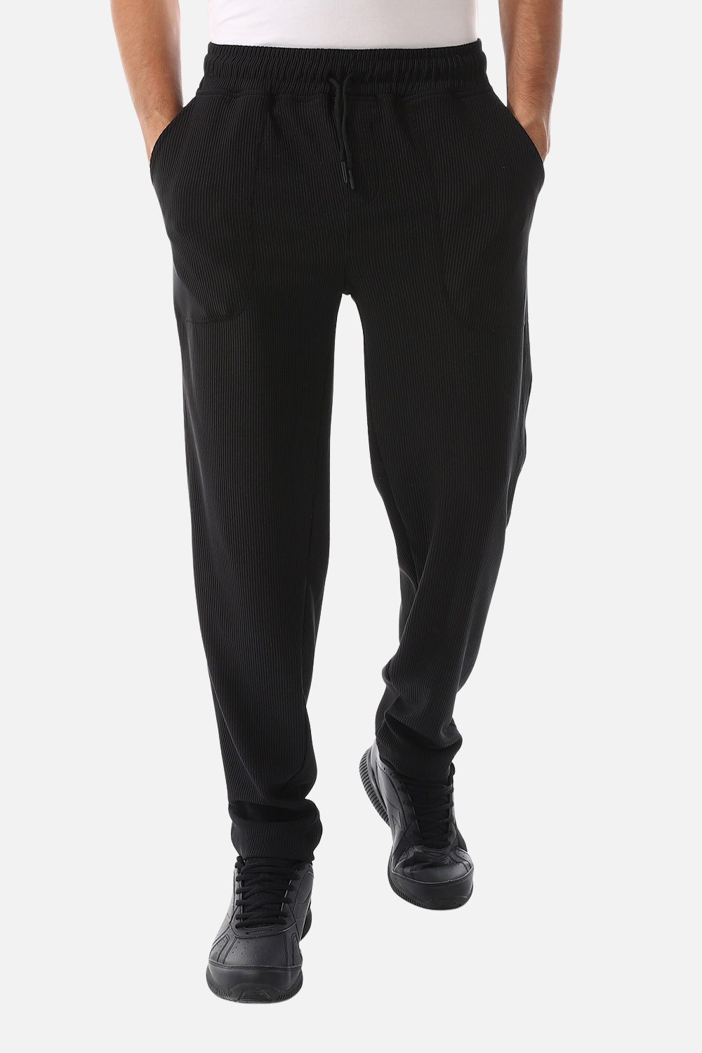 Ribbed Comfy Elastic Black Joggers