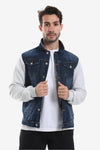 Turn Down Collar Long Sleeves Jeans Jacket --- Heather Grey & Light Blue